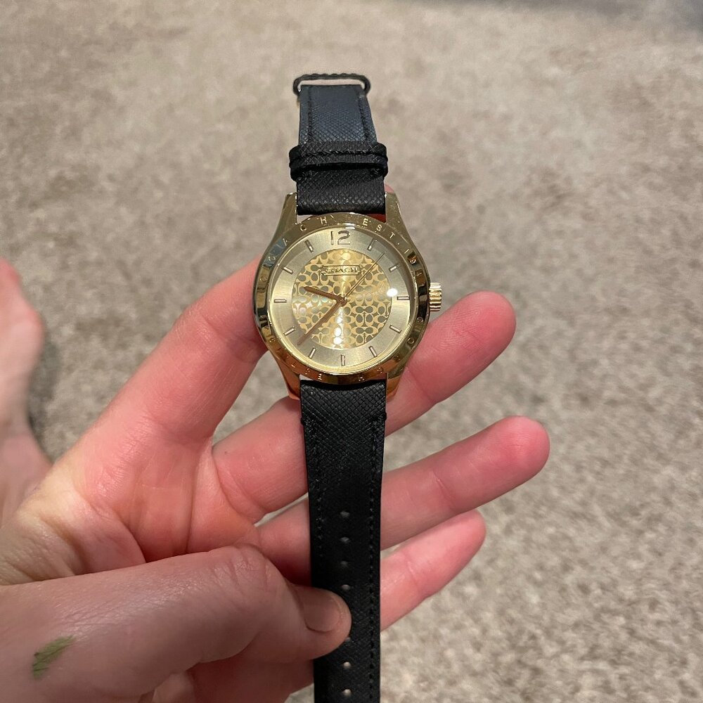 Beautiful Gold and Black Leather Coach Watch